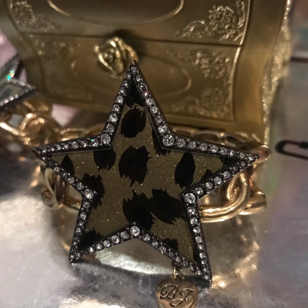 Rock star crystal rhinestone bracelet Betsey Johnson leopard vintage stretch nwt - Picture 2 of 5